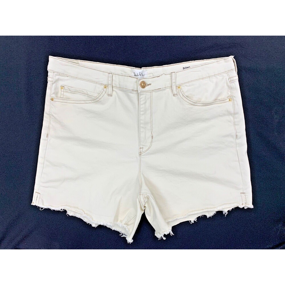 Nicole Miller Soho High Rise Cut Off Denim Shorts 16 Ivory Festival Coastal Boho